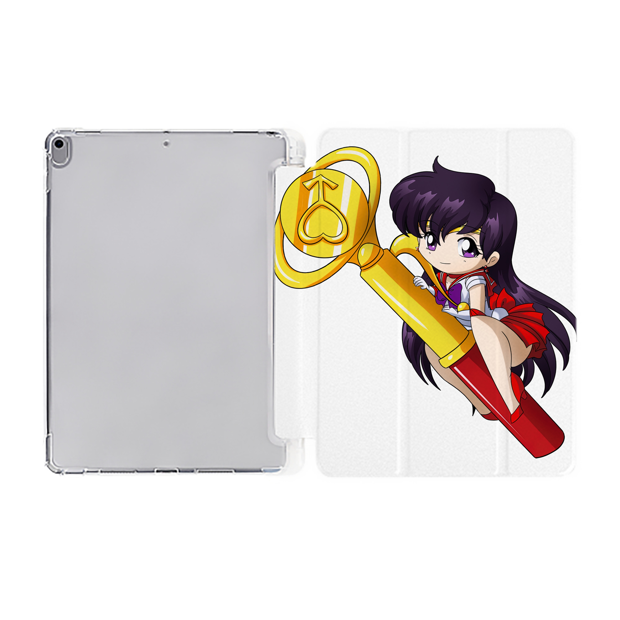 （画像用） 美少女戦士セーラームーン 火野レイ ひの レイ Sailor Moon Hino Rei （セーラーマーズ,Sailor Mars） IPad ケース ペン収納付き 三つ折りスタンド PUレザー×シリコン 対応機種9.5/10.5/10.9インチ